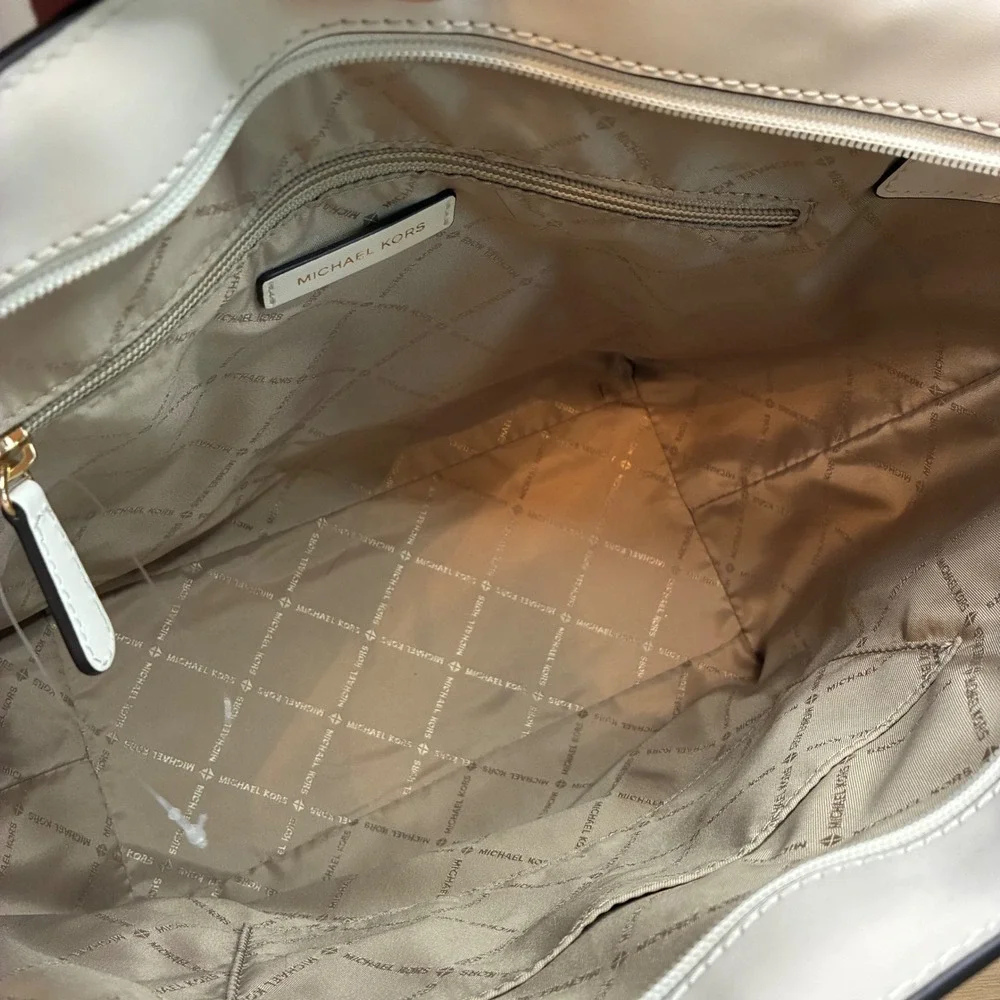 Michael Kors Voyager East West Tote Bag Vanilla Signature Logo Gold Hardware